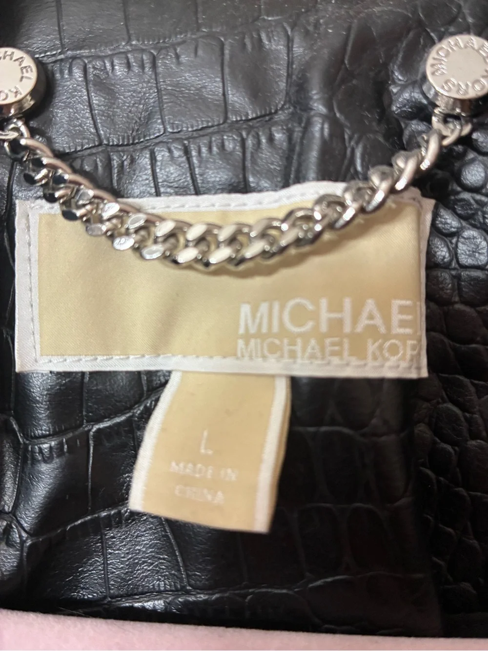Michael Kors Black Faux Croc Moto Jacket